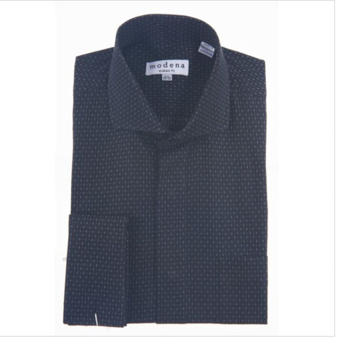All black dress shirt with a dotted texture,french cuff